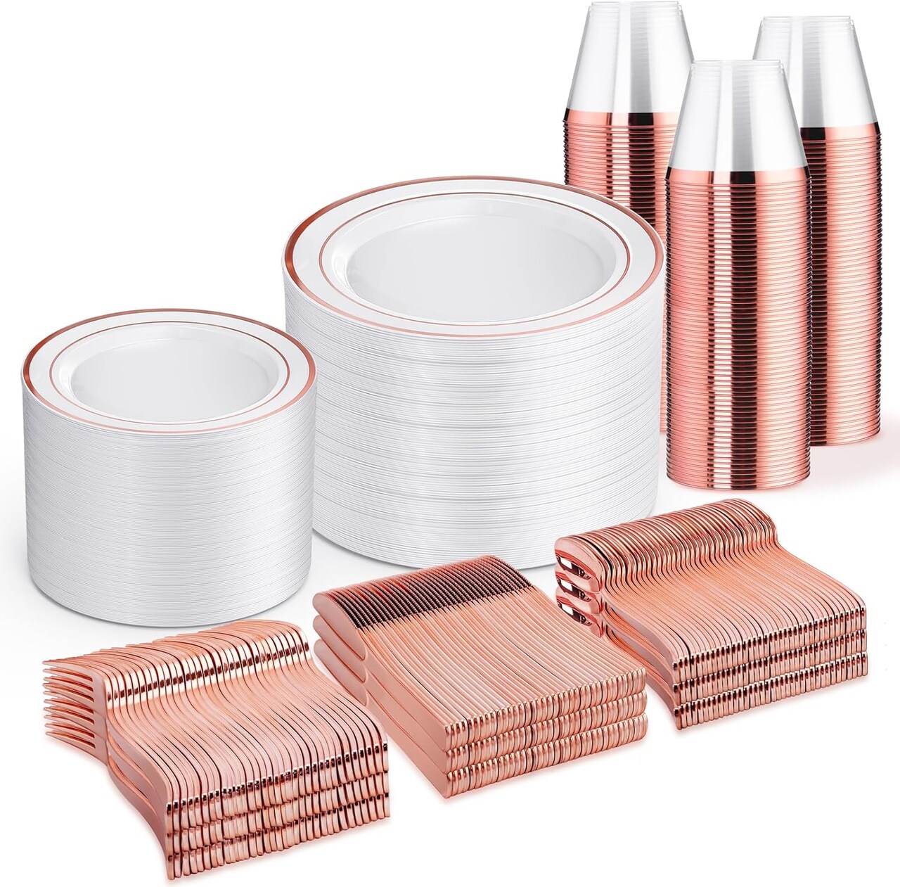 Disposable Dinnerware Set – 25, 50, 75, 100 Guest Options, Plastic Plates, Cups & Silverware for Wedding & Party